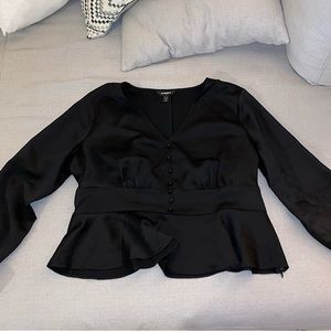 Silky black peplum blouse from express
